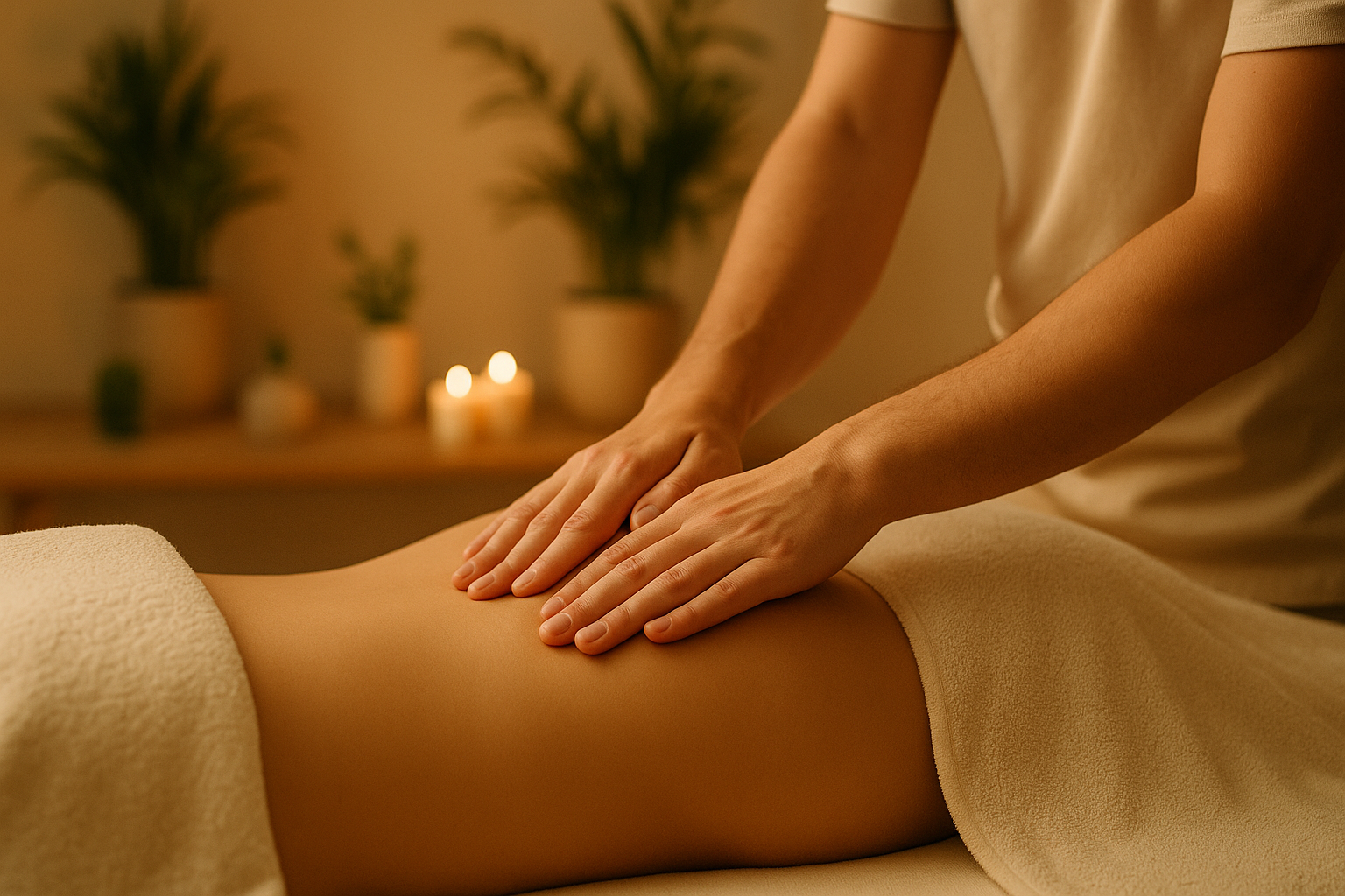Massage professionnel à Reims – mains du praticien sur le dos du client