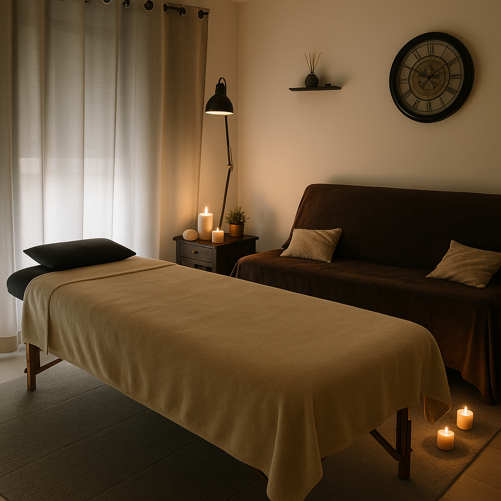 Salle de massage californien à Reims — ambiance douce et naturelle
